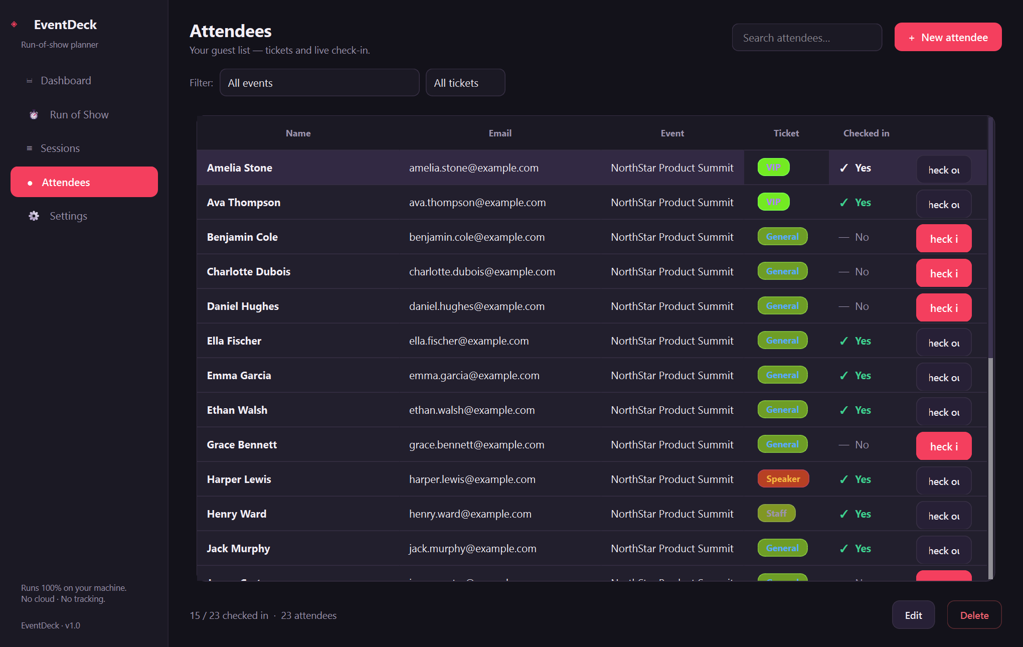 EventDeck attendees — An offline run-of-show planner for workshops and events.