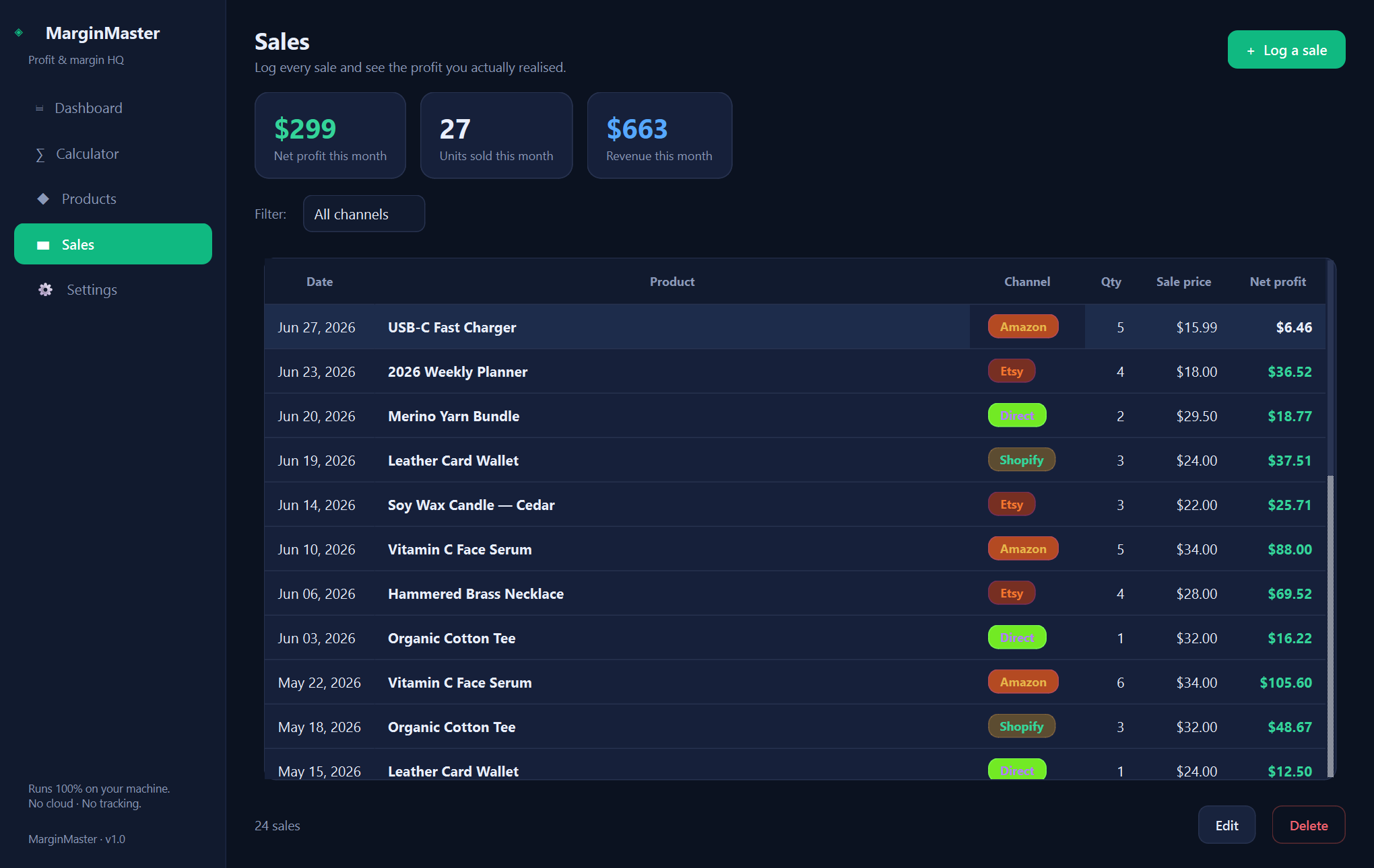 MarginMaster sales — An offline profit and margin manager for e-commerce sellers.